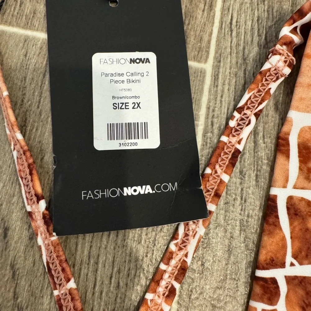Fashion Nova Brown and White Bikini Set
